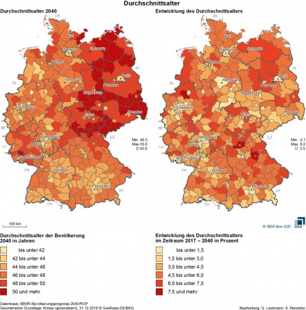 Durchschnittsalter der Bev&ouml;lkerung Deutschlands; Quelle: BBSR